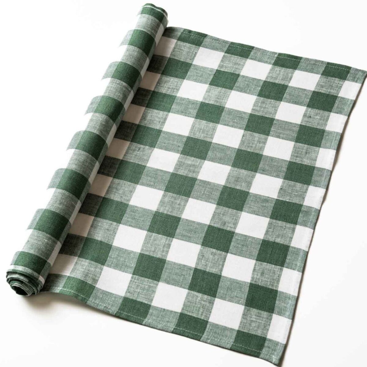 Löpare Gingham grön-vit