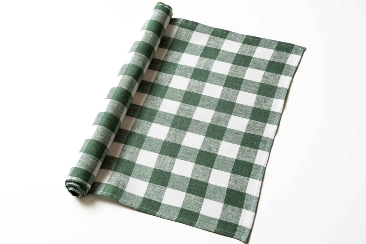 Löpare Gingham grön-vit