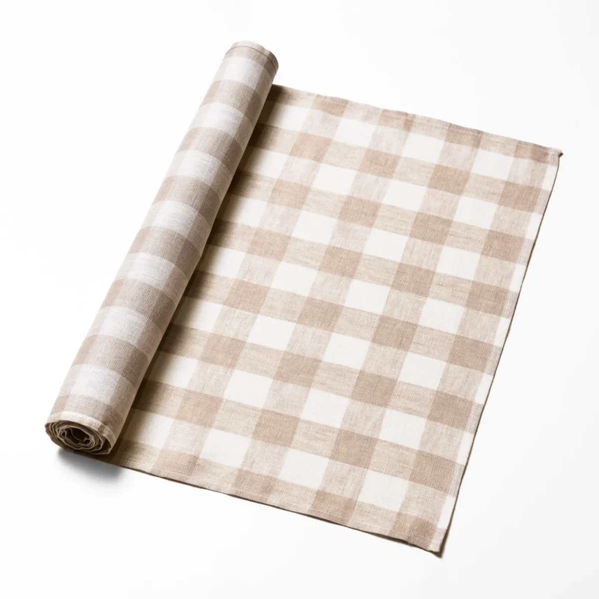 Löpare Gingham beige-vit