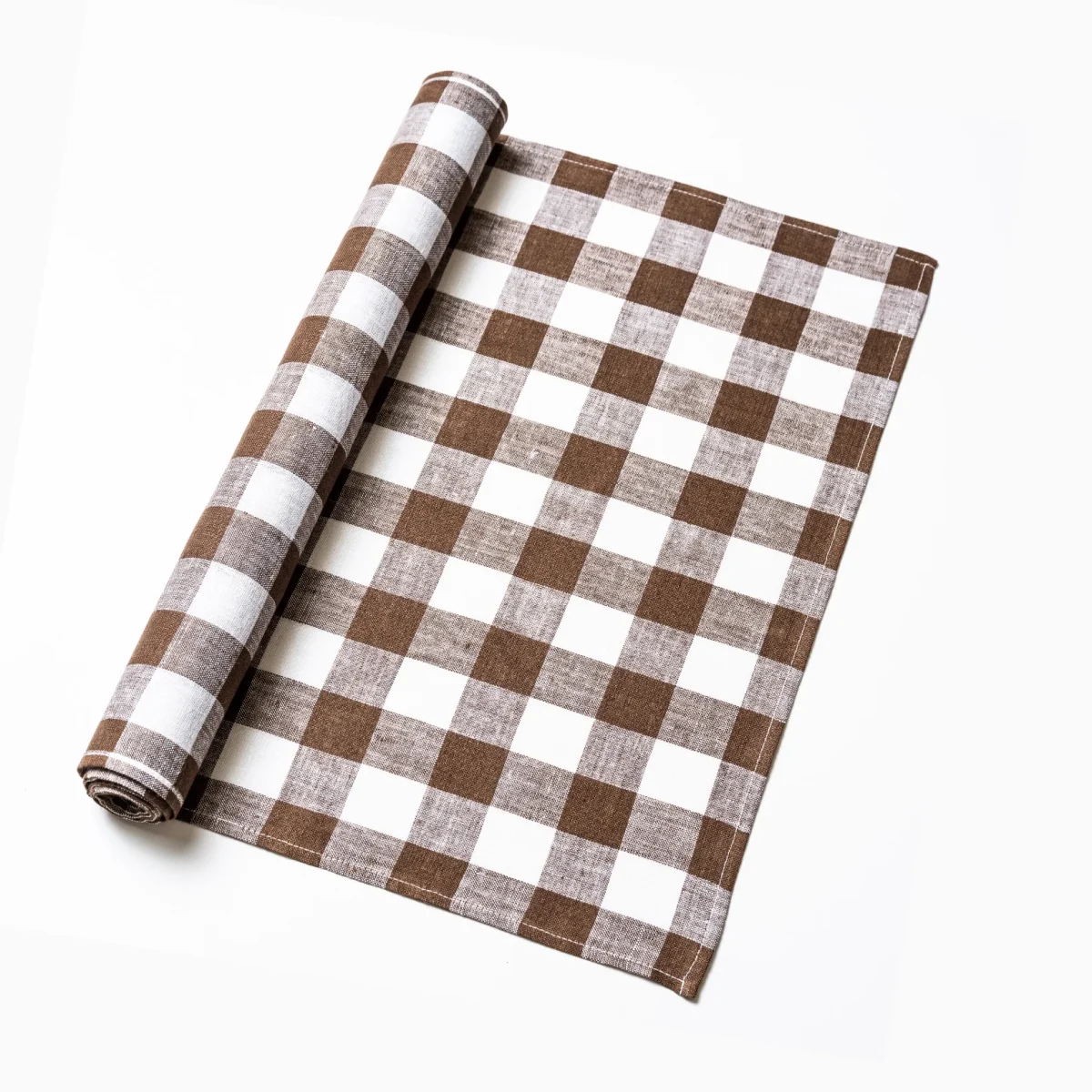 Löpare Gingham brun-vit